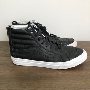 Vans Old Skool Womens Leather High Top Sneakers Black Zip Size 8